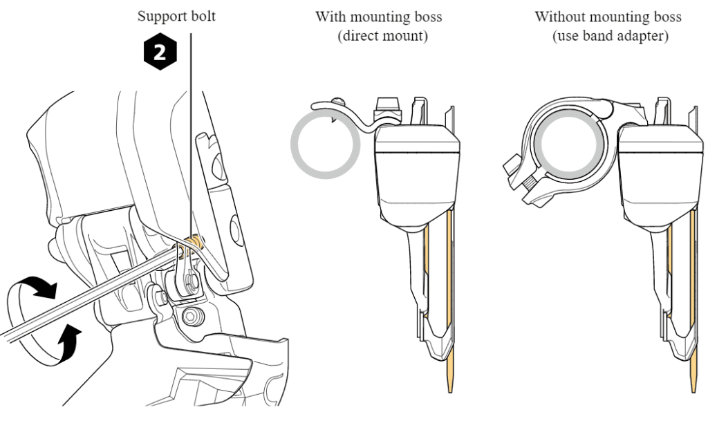 Straightened derailleur using the support bolt