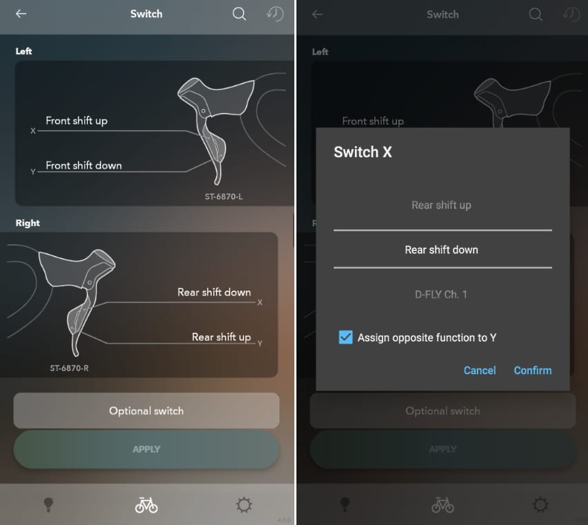 Change shifter buttons using the mobile app