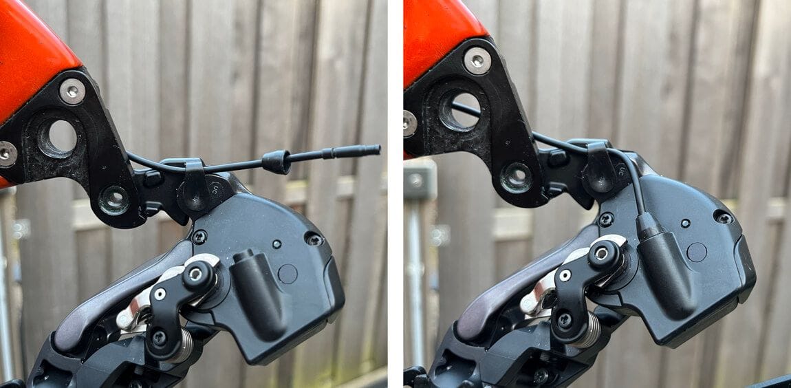 Secure the derailleur wire and cover