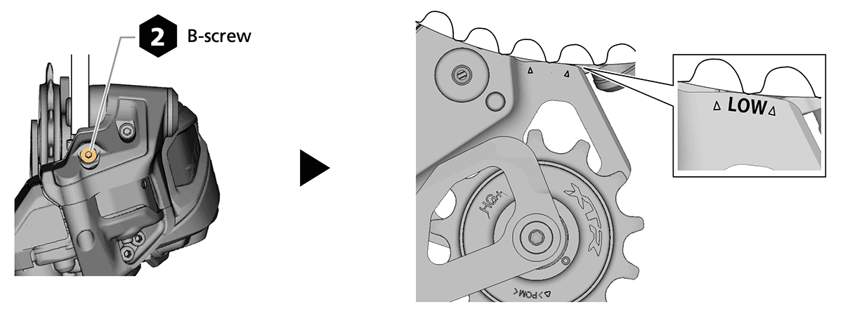 B-gap markings on the derailleur plate